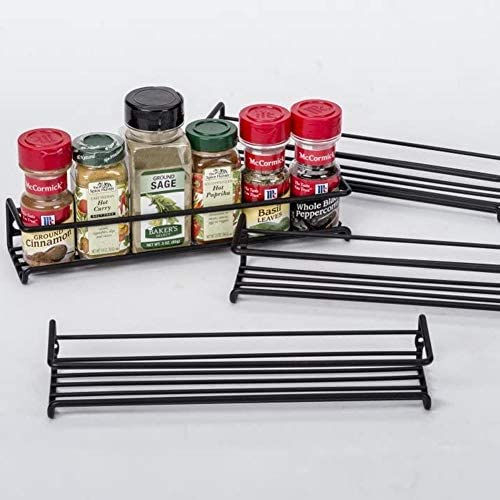 GEEDIAR Spice Racks Organiser - 4 Tier Hanging Stainless Steel Spice Racks Wall Mounted with Adhensive Stickder & Screws - Kitchen & Pantry Shelf for Spices and Condiments, Spice Jars (Black) - Image 4