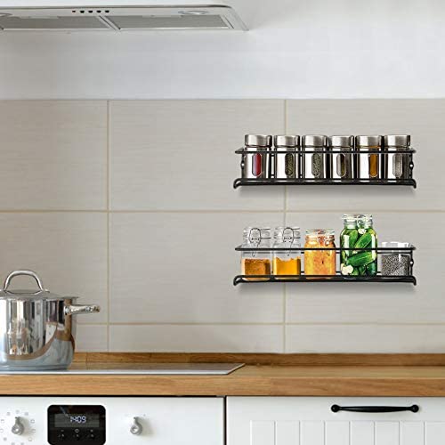GEEDIAR Spice Racks Organiser - 4 Tier Hanging Stainless Steel Spice Racks Wall Mounted with Adhensive Stickder & Screws - Kitchen & Pantry Shelf for Spices and Condiments, Spice Jars (Black) - Image 6