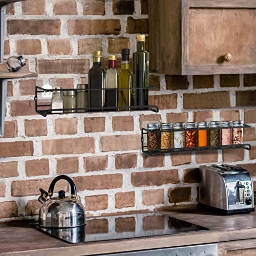 GEEDIAR Spice Racks Organiser - 4 Tier Hanging Stainless Steel Spice Racks Wall Mounted with Adhensive Stickder & Screws - Kitchen & Pantry Shelf for Spices and Condiments, Spice Jars (Black) - Image 5