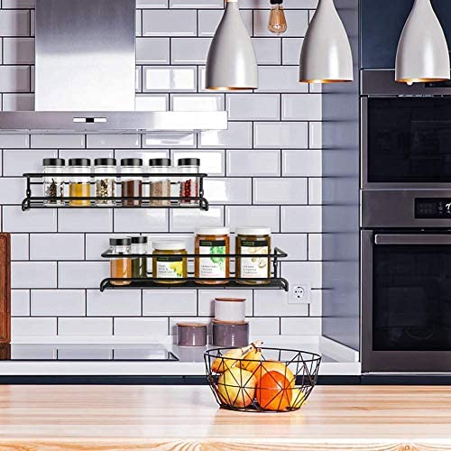GEEDIAR Spice Racks Organiser - 4 Tier Hanging Stainless Steel Spice Racks Wall Mounted with Adhensive Stickder & Screws - Kitchen & Pantry Shelf for Spices and Condiments, Spice Jars (Black) - Image 8