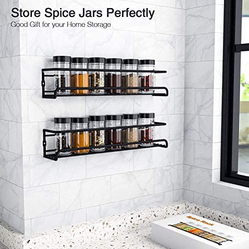 GEEDIAR Spice Racks Organiser - 4 Tier Hanging Stainless Steel Spice Racks Wall Mounted with Adhensive Stickder & Screws - Kitchen & Pantry Shelf for Spices and Condiments, Spice Jars (Black) - Image 9