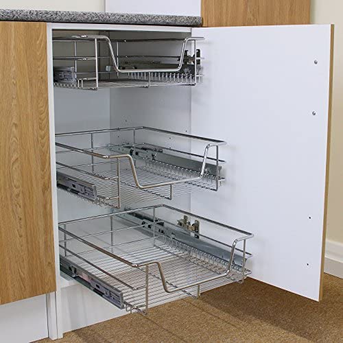 KuKoo 6 x Kitchen Pull Out Soft Close Baskets, 500mm Wide Cabinet, Slide Out Wire Storage Drawers