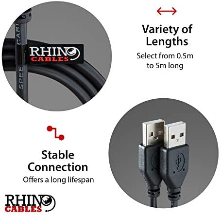 rhinocables USB 2.0 A Male to A Male Cable Lead for High-Speed Data Transfer and Connection — Ideal for Peripherals, External Hard Drives, Cameras, Docking Stations, Switches, Hubs, MP3, Modems, Printers, Web Cam, DVD & Blu-Ray, Speakers, WD My Cloud, Laptop Cooler — 1m / 100cm (Black) - Image 7