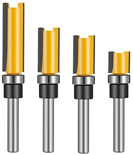 4 Pcs 1/4 Inch Shank Flush Trim Pattern Bit Set, Straight Flush Trim Tools with Bearing Template Router Cutter Professional Wood Top Woodworking Milling Tools - Image 3