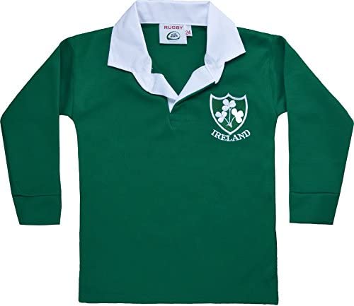 Activewear Children Ireland Irish Rugby Retro Shamrock Shirts Kids Full Sleeve Tops with Embroidered Logo .Limited Edition. Sizes:22 to 33