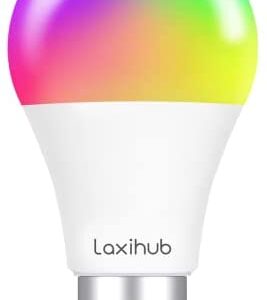 Smart Light Bulb Bayonet, Laxihub Wi-Fi Dimmable Bulb Colour Changing RGB LED Light Bulb Multi-Colour Light, B22 Wi-Fi/Bluetooth Connection, No Hub Required Compatible with Amazon Alexa/Google, 1PC