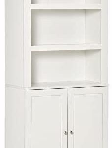 HOMCOM Kitchen Cupboard with 6-Tier Shelving, Freestanding Sideboard with 3 Open Compartments and Double-Door Cabinet with Adjustable Shelves, White