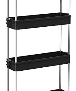 SPACEKEEPER Storage Trolley 4-Tier Slide Out Storage Cart Rolling Utility Cart Storage Shelf Rack on Wheels Trolley Organizer for Office, Kitchen, Bedroom, Bathroom, Laundry Room & Dressers, Black