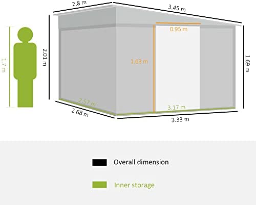 Outsunny 11.3 x 9.2ft Steel Garden Storage Shed Outdoor Metal Tool House with Double Sliding Doors & 2 Air Vents, Grey - Image 3