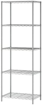 5-Tier Wire Shelving Utility Shelves Storage Garage Utiliry Rack Wire Rack Shelving Modern Storage Organization Rack Suitable for Kitchen Home Office in Grey