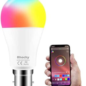 Bhochy 12W Bluetooth Colour Changing Light Bulb B22 RGBW Controlled by App, 85 Watt Equivalent,Bayonet Smart 16 Million Colours, Group Control - Sync to Music, 1 Pack