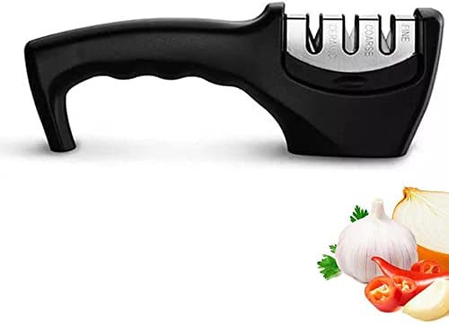 World Techno 3-Stage Knife Sharpener for Sharpening Kitchen Knives - Ergonomic Design with Strong Base Grip - Manual Knife Sharpening Tool to Repair, Restore and Polish Blades