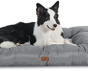 Bedsure Waterproof Dog Bed Large - Washable Dog Cooling Mat Mattress with Oxford Fabric, Water Resistant Indestructible Pillow for Dog Crate, Grey, 91x68x10cm
