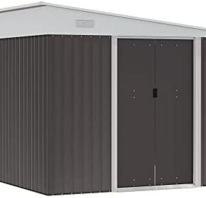 Outsunny 11.3 x 9.2ft Steel Garden Storage Shed Outdoor Metal Tool House with Double Sliding Doors & 2 Air Vents, Grey