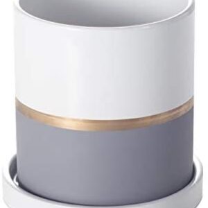 Ekirlin Plant Pot Indoor 10cm Ceramic Flower Pots Grey Planter with Drainage Hole and Saucer