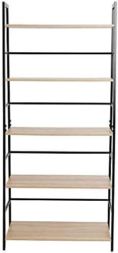 C-Hopetree 5 Tier Ladder Shelf, Corner Display Bookshelf Bookcase with Black Metal Frame - Image 7