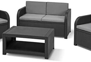 Keter Modena Garden Furniture Lounge Set, Graphite with Grey Cushions, 59 x 124 x 80 cm