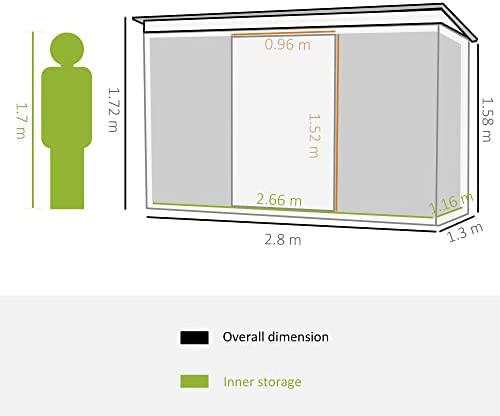 Outsunny 9ft x 4ft Corrugated Garden Metal Storage Shed Outdoor Equipment Tool Box with Kit Ventilation & Doors Light Green - Image 3
