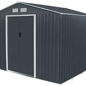 Charles Bentley Navy Grey 9ft x 6ft Metal Steel Garden Shed Outdoor Storage