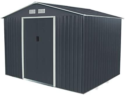 Charles Bentley Navy Grey 9ft x 6ft Metal Steel Garden Shed Outdoor Storage