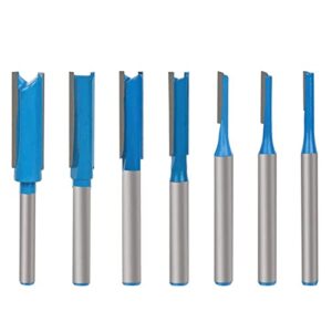 1/4 Inch Shank Router Bits Set, 7Pcs Dual Flute Cutter Straight Bit for Routers Woodworking, Dia 3-12mm