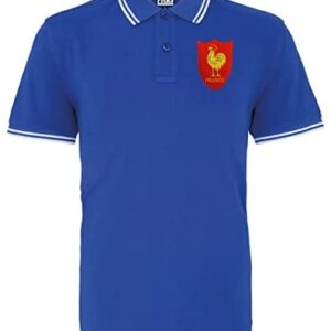 Rugby Kids Polo Shirt Personalised Embroidered France Crest Classic Vintage Style in Blue with Short Sleeves Best Gift for Unisex Kids