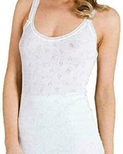 Ladies French Neck White Thermal Lace Winter Vest Sleeveless Womens Cami Camisole Top Polyester Rich