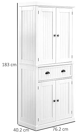 HOMCOM Traditional Kitchen Cupboard Freestanding Storage Cabinet with Drawer, Doors and Adjustable Shelves, White - Image 3