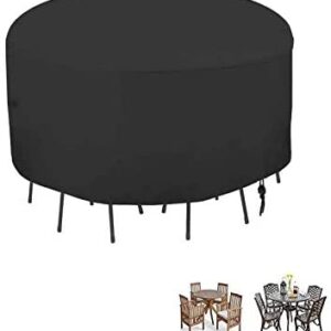 Fenghome Garden Furniture Cover, Waterproof Round Garden Table Cover for Outdoor Furniture Set Durable Oxford Fabric Patio Table & Chair Set Cover with Drawstring -185x110cm (Black)