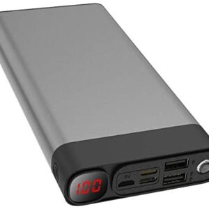 Power Banks 30000 mAh High cost Safety Metal Shell concise fashion With LED Display 2x USB Ports Mini Flashlight Portable Phone Charger Quick Charge Mobile Phones Tablet etc.(Grey_30000mAh)