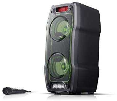 SHARP PS-929 180W High Power Portable Party Speaker Hi-Fi System with Built in Rechargeable Battery, Flashing Disco Lights & Strobe, TWS, Bluetooth, USB, Aux & Microphone – Black