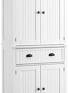 HOMCOM Traditional Kitchen Cupboard Freestanding Storage Cabinet with Drawer, Doors and Adjustable Shelves, White