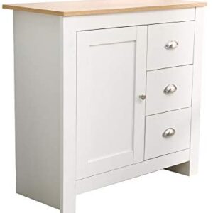 Modern White Sideboard Wooden Cabinet Storage Cupboard with 1 Door and 3 Drawers,79x35x81cm