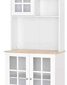 HOMCOM Kitchen Cupboard Sideboard Storage Cabinet Unit w/Counter Top Grid Glass Doors Shelves 80L x 37W x 183H cm - White