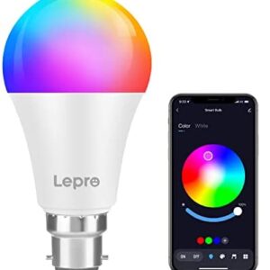 Lepro Colour Changing Light Bulb B22, Bluetooth APP Control LED Bulbs Bayonet, Dimmable RGB and White Light, Mood Light for Room Decor, Party and More (9W=60W, 806lm, 2700K-6500K, 16 Million Colours)