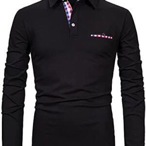 APAELEA Men's Long Sleeve Polo Shirt Casual Rugby Shirts with Plaid Down Collar