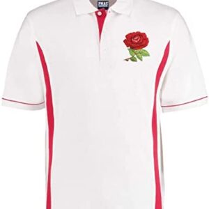 Rugby Mens Polo Shirt Personalised England Embroidered Classic Vintage Contrast Style in White and Red with Short Sleeves Best Gift for Unisex Adults