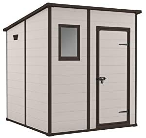 Keter Manor Pent Outdoor Plastic Garden Storage Shed, 6 x 6 feet - Large, Beige 245292
