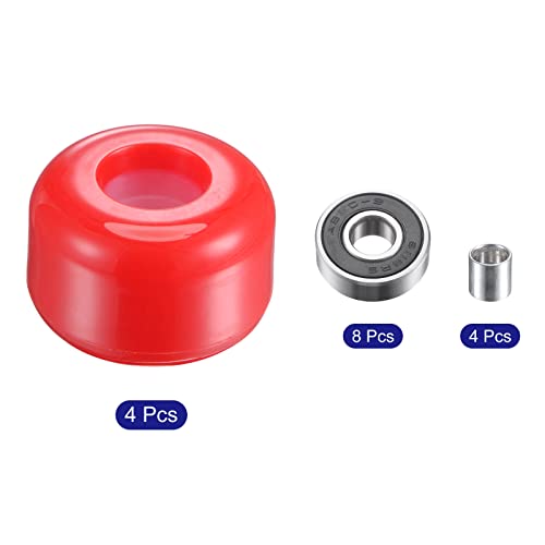 sourcing map 4pcs Skateboard Wheels 54mm OD Red with ABEC-9 Ball Bearings Spacers - Image 3