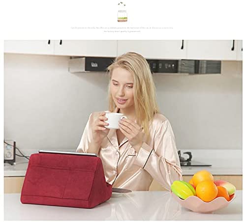 Soft Tablet Stand Pillow with Pocket,Tablet Cushion Stand,Adjustable 3 Viewing Angle,Lazy Holder Stand for Bed Sofa,Compatible with iPads Tablets eReaders Smartphones Books Magazines(Wine red) - Image 3