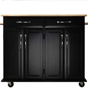 Qivange Kitchen Trolley Cart With 2 Storage Cabient, Beautiful Countertop, 360°Casters, 4 Pcs Shelves and 2 Drawers Heavy Duty Portable Food Cart W123 x D47x H91cm (Beech+Black)