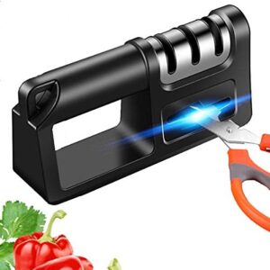 EXGOX Knife Sharpener,4 in 1Kitchen Knife Sharpening Manual Knife Sharpener Tool for Sharpening Knives,Scissors,Wide Handle,Non-Slip Base,Diamond rods,Suitable for Chef and Home Use(Black)