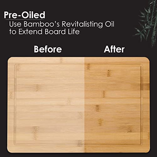 Ameha Bamboo Chopping Board with Juice Groove (42x30x2cm) Pre Oiled for Food Prep, Meat, Vegetables, Bread, Crackers & Cheese Cutting - Image 5