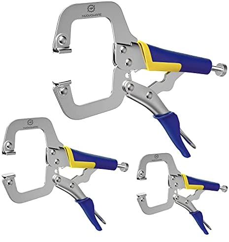 Nuovoware Premium Face Clamp, Locking C Clamp 3 Pack 17.5cm with Swivel Pads, Metal Pocket Hole Clamp Locking Plier Table & Tool Vise Grip for DIY Woodworking, Welding, Cabinetry, Pocket Hole Joinery