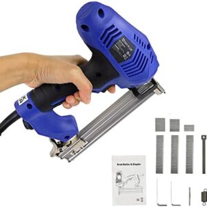 Electric Staple Brad Nail Gun 2-in-1 Stapler Nailer Includes 300pcs Staples 19mm & 100 Nails 25mm Lightweight Corded Tacker with 2m Cable Suitable for Fabrics, Upholstery Hard Woods Walls