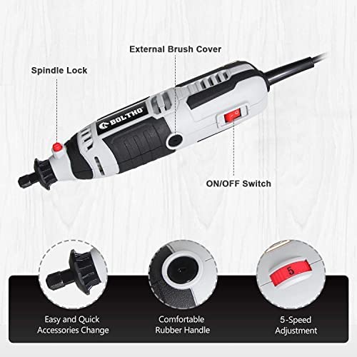 BOLTHO Power 135W Rotary Tool Kit Variable Speed with Flex Shaft, 100pcs Accessories and Carrying Case for Grinding, Cutting, Wood Carving, Sanding, and Engraving - Image 3