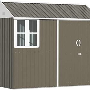 Outsunny 8 x 6 ft Metal Shed Garden Shed w/ Double Door, Window and Air Vents, Outdoor Tool Storage for Backyard Patio Lawn