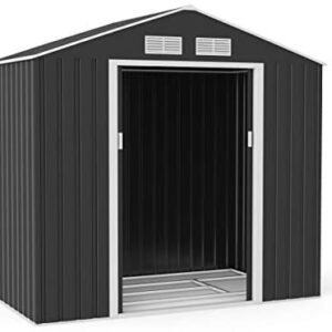 BillyOh Metal Garden Storage Shed 7 x 4 ft Outdoor Heavy Duty Apex Garden Shed with Foundation Ventilation & Doors Portland Tool Box Store, Dark Grey