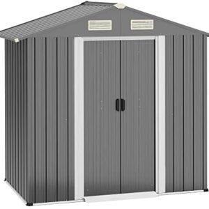 Outsunny 6ft x 4ft Metal Shed Garden Shed w/ Double Sliding Door and Air Vents, Tool Storage for Backyard Patio Lawn, Grey