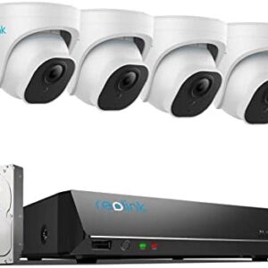 Reolink 4K PoE Security Camera System H.265, 4pcs 8MP Person/Vehicle Detection Wired Outdoor PoE CCTV IP Cameras and 8CH NVR with 2TB HDD for 24/7 Recording Night Vision Audio, RLK8-820D4-A